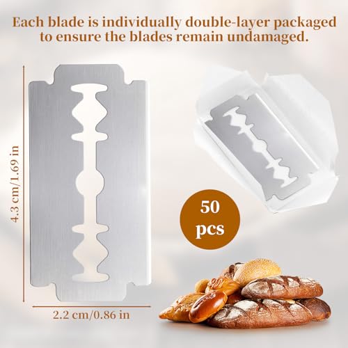 50 PCS Bread Lame Blades Refill - Surgical Grade Stainless Steel Bread Scoring Blades for Sourdough Baking, Ultra Sharp Replacement Razor Blade, French Dough Bread Lame Razors Knife for Sourdough Bake