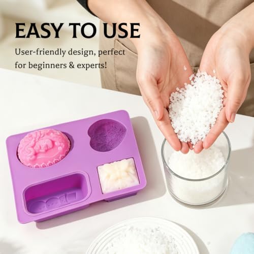 SJ 3D Silicone Craft Mold Set, 2-Pack 4-Cavity Soap & Craft Molds - color: Purple+Blue / 3D Flower Pattern