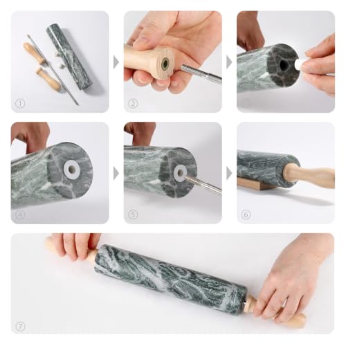 Natural Green Marble Rolling Pin, Non-Stick Polished Dough Roller, Pasta, Dumpling, Fondant, Pie Crust, Bread, Pizza Dough, Kitchen Baking Pastry Tools - color: Natural Green Marble with Pastry Mat