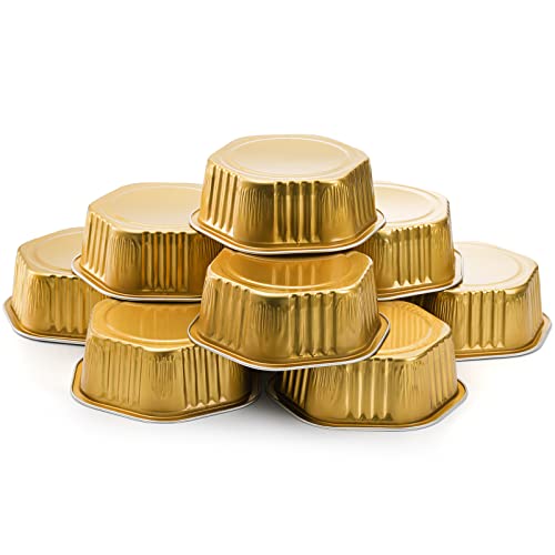 Frcctre 35 Pack 13 Oz Aluminum Foil Baking Cups with Lids, Disposable Hexagon Aluminum Foil Ramekins Cupcake Baking Pans Muffin Liners Cups Brownie Pudding Desserts Holders