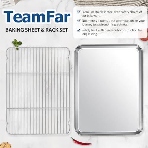 TeamFar Baking Sheet with Cooling Rack Set, 17.6 x 13 x 1 inch - size: 17.6 x 13 x 1inch