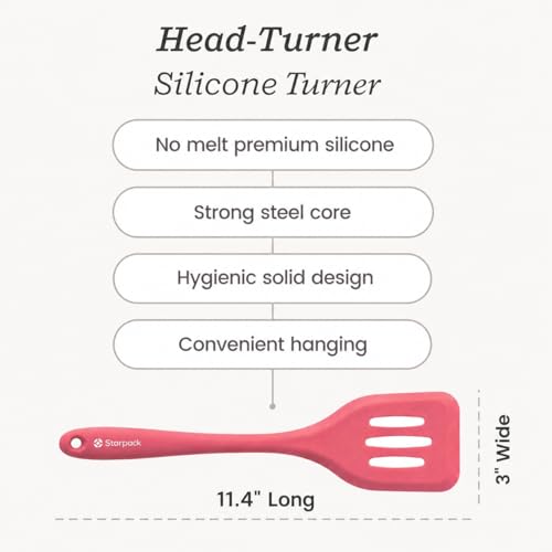 Starpack 'Head Turner' Premium Silicone Turner Spatula, 11.4" Slotted Spatula - Up-to 600°F High Heat Resistant Silicone Slotted Spatulas for Cooking, LFGB Grade Non Stick Rubber Turner Spatula - color: Earthy Pink, size: Standard 11.4"