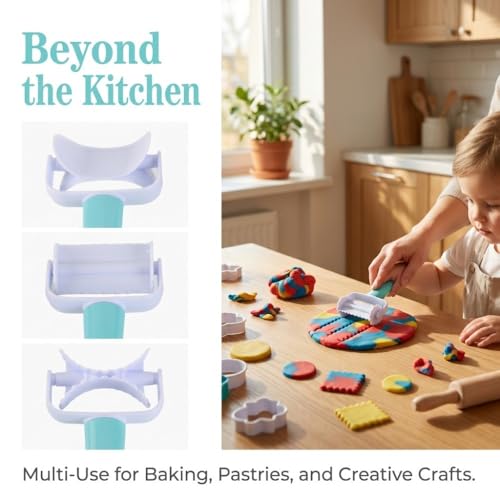 Roller Set – For Wonton Biscuits Cookie & Dumpling Making, Food-Safe Plastic Baking Tool with Square, Circle & Crimped Edge Designs 6.3x2.95 in