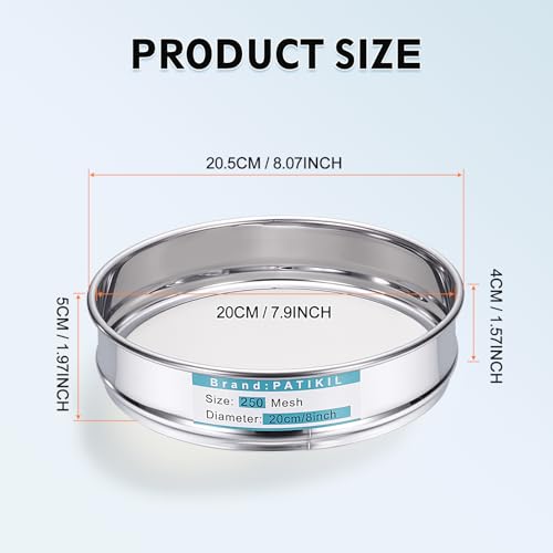 PATIKIL Lab Sieve 250 Mesh(0.063mm) 7.9"(20cm) Diameter Sifting Screen - size: 250 Mesh(0.063mm)/7.9"