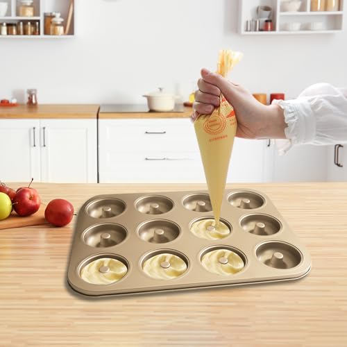Donut Pans 2 Pack, 12 Cavity Nonstick Doughnut Trays, Gold