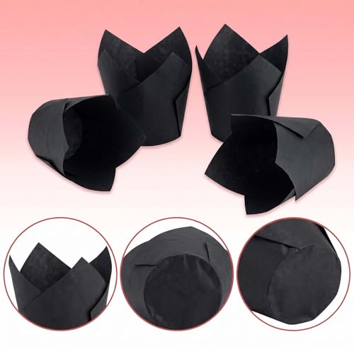 200 Pcs Black Tulip Cupcake Liners for Baking, Standard Size - color: Black