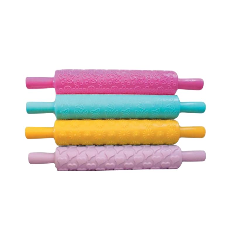 Ciieeo 4Pcs Embossed Rolling Pins Food Grade Fondant Cake Decorating Tool for Sugar Paste Marzipan Pastry Dough Pie Crust Diy Baking and Craft Clays 14.17In