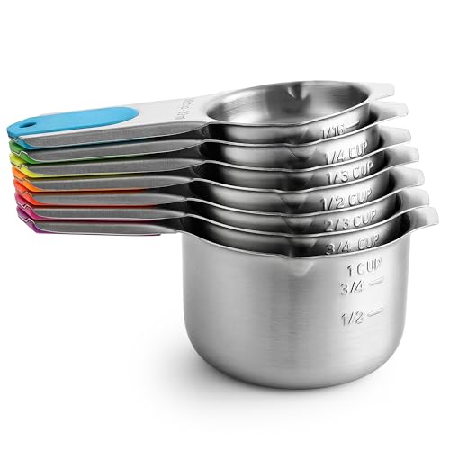 Spring Chef Magnetic Stainless Steel Measuring Cups Set of 7 Patented, Neon - color: Neon, size: Magnetic - Set of 7