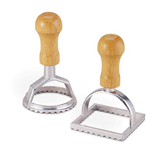 Fante’s Ravioli Maker Stamps With Wooden Handles, Fluted Round And Square Shapes, For Homemade Pasta, Cookies, Everyday Meals, And Holidays, 2.5-Inch And 2-Inch, 2-Piece Set - size: Ravioli Stamp Set, Round and Square