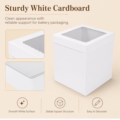 JCD Heavy-Duty 8x8x10inch Corrugated Cake Boxes Fits 6in Double Layer Cakes - size: 8*8*10inch/5pcs