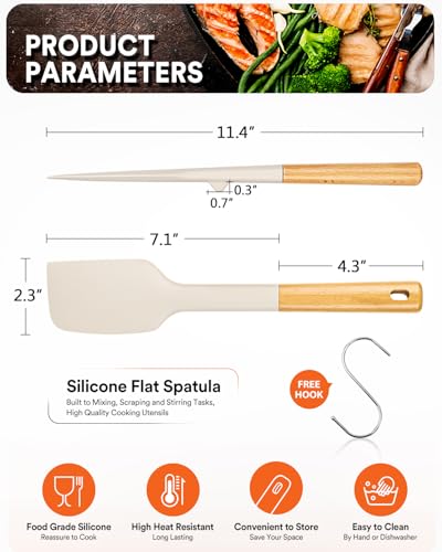 Badiano Silicone Heavy-Duty Spatula, Rubber Scraper for Nonstick Cookware - color: Khaki
