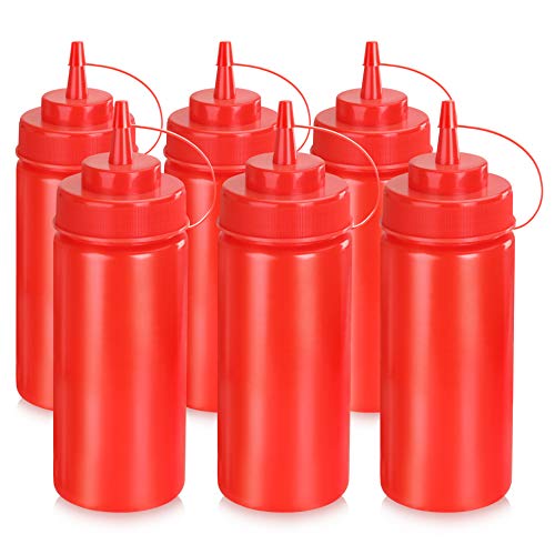 New Star Foodservice Plastic Squeeze Bottles, 16oz, 6 pk, Red - color: Red
