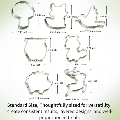 LUBTOSMN 7 Piece Forest Animal Cookie Cutters Set with Silicone Protective Rim, Stainless Steel Woodland Cookie Cutters for Cookies, Fondant, Sandwiches, Biscuits, Pancakes and Forest Party Baking