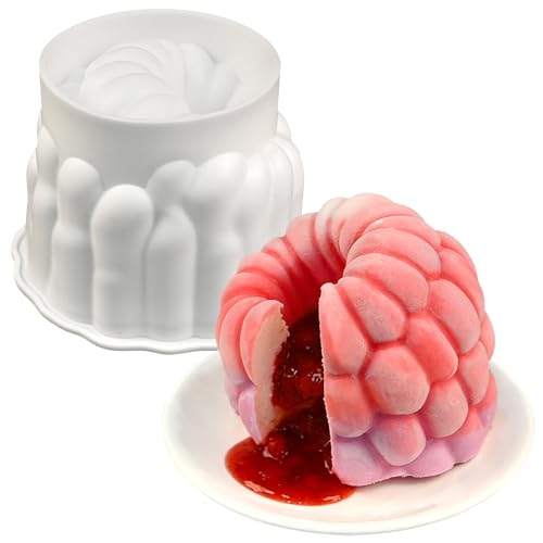 4 Inch Giant Raspberry Fruit Molds, 3D Raspberry Silicone Molds for Mousse - color: Extra Large Raspberry Mold, White