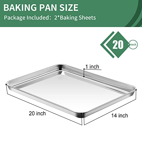 Baking Sheets Set of 2, HKJ Chef Cookie Sheets 2 Pieces Stainless Steel Baking Pans & Toaster Oven Tray Pans, Rectangle Size 20L x 14W x 1H inch & Non Toxic & Healthy & Easy Clean - size: 20inch