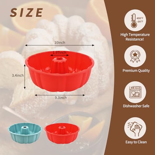 2 Pack Silicone Cake Pan,Jello Moldes Para Gelatinas，10 Inch,Red+Blue - color: Red + Blue