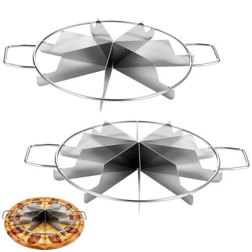 2 PCS Pie Cutter 7 Slice & 10 Slice, Stainless Steel Pizza Divider with Side Handles, Professional Round Pastry Marker for Portion Control, Suitable for Pies Cakes Tarts Desserts - size: 7-Slice and 10-Slice