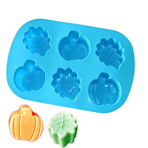 X-Haibei Autumn Fall Decorative Silicone Mold for Soap, Crayons, Candles, and Chocolate - 3oz per Cavity, Food-Grade, Easy Release, and Clean （ Pumpkin, Leaves ）