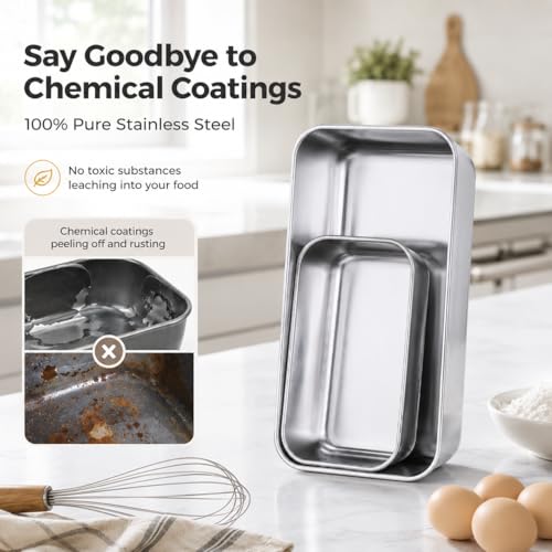 LIANYU Bread Pan Set, 9x5Inch Loaf Pans & 6.3x3.5Inch Mini Bread Baking Pan - color: Silver, size: Medium & Small