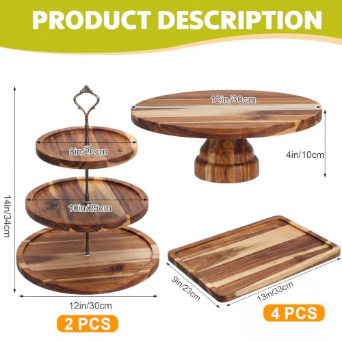 RattanView 7 Pcs Wooden Dessert Display Set 3 Tier Stands Trays, Brown - color: Brown