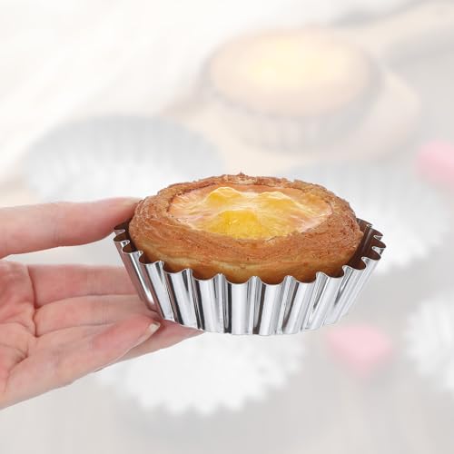 50 Pcs Egg Tart Mold for Baking, 3.8 Inch Stainless Steel Mini Tart Tin Pans Reusable Ensaymada Molder Filipino, Brioche Tins Mould for Tart Shells, Cupcakes, Mini Cake, Pudding, Muffin