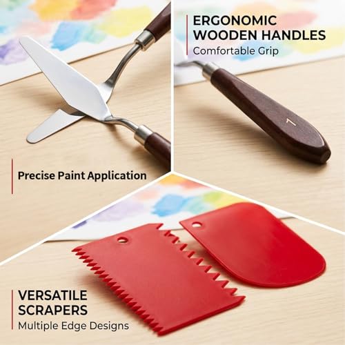 11Pcs Pallet Knife Set, Professional Palette Knives for Acrylic Paint, Stainless Steel Paint Spatula With 6 Plastic Scrapers Paint Tool for Oil, Canvas, Acrylic Painting and Cake