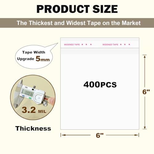 400PCS 6x6 Inches 3.2Mil Clear Cellophane Bags Self Sealing Cookies Bags Self Adhesive Resealable Cello Bag for Packaging Candy Cookies Party Favors Gifts,Thick - color: 6"x6"-400