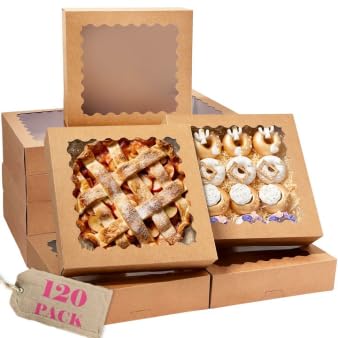 Bakepacker Brown Auto-pop Up Pie Boxes with Window 12"x12"x3" 120pcs - color: Brown, size: 12x12x3, 120Pcs
