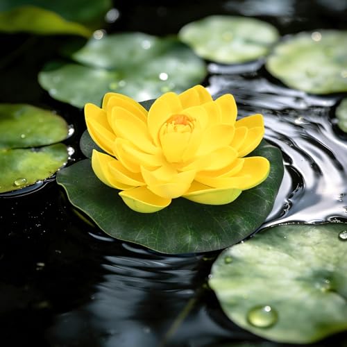 M METERXITY 1-Set Artificial Floating Foam Lotus Flower 7 inch, Yellow - color: Yellow, size: 6.7 Inch