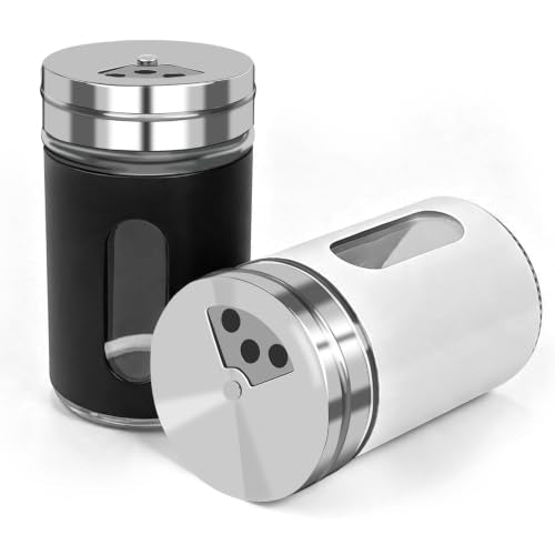 Salt and Pepper Shakers, Stainless Steel and Glass, Adjustable, 2 Pack - color: 2PC（Black+White）