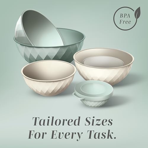 COOK WITH COLOR Mixing Bowls with Lids - 12 Piece Plastic Nesting Bowls Set includes 6 Prep Bowls and 6 Lids, Microwave Safe Mixing Bowl Set, Mint Diamond - color: Mint Diamond