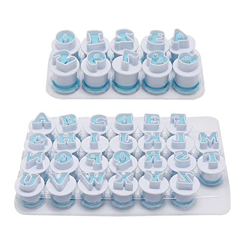 26PCS/Set Cookie Stamp Impress Cookie Cutters Alphabet Letter Cake Biscuit Mold Letter Shape DIY Cookie Biscuit Alphabet Cake Tool Embosser Cutter (Upper Case Shape with Number) - size: Style 2