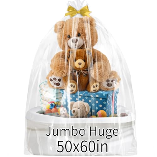 Jumbo Huge Clear Cellophane Gift Bags 50x60 Inch for Large Gift Baskets - size: 50x60 Inch