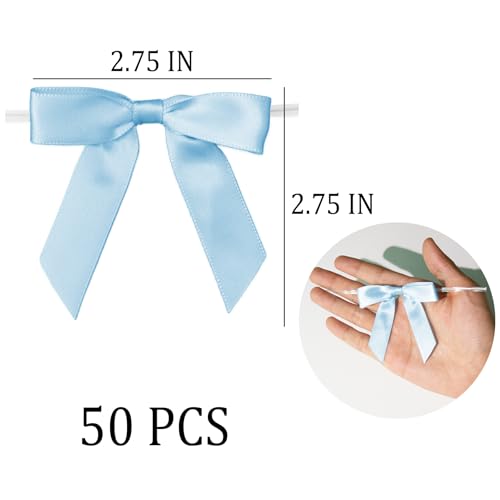 50 Count Satin Ribbon Bows with Twist Ties, 2.5 Inch Wrapping Bows, Blue - color: Blue