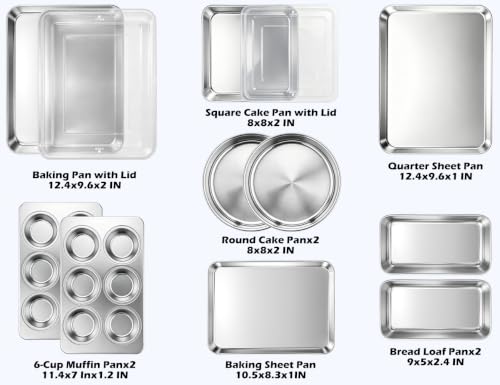 Leonyo Non-Toxic Stainless Steel Bakeware Baking Sheet Set of 10 with Lid