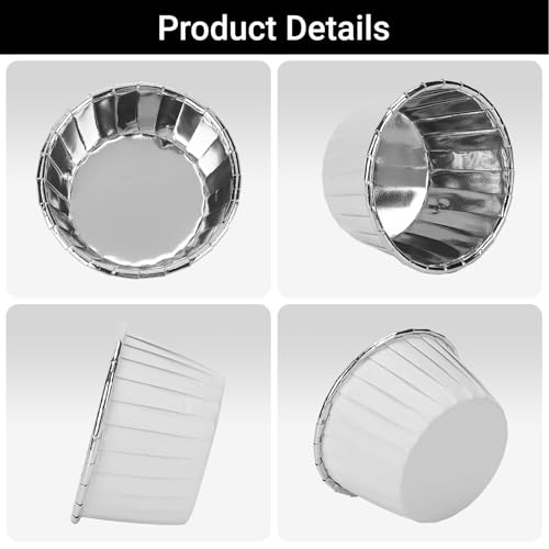 EUSOAR Silver Cupcake Liners, 50pcs 3.5oz Cupcake Holders Disposable Dessert Containers, Mini Cheesecakes Baking Cups Aluminum Foil Wrappers Muffin Ramekins for Birthday Wedding Bridal Party - color: White/Sliver, size: 50pcs