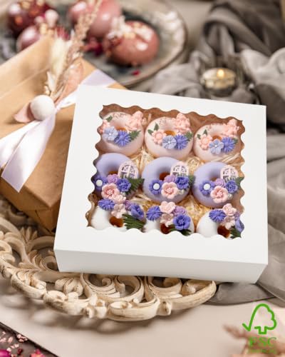 Bakepacker Auto-pop Up Pie Boxes with Window 8x8x2.5 inches 240pcs White - color: White, 240 Pcs, size: 240Pcs / 8"x 8"x 2.5"