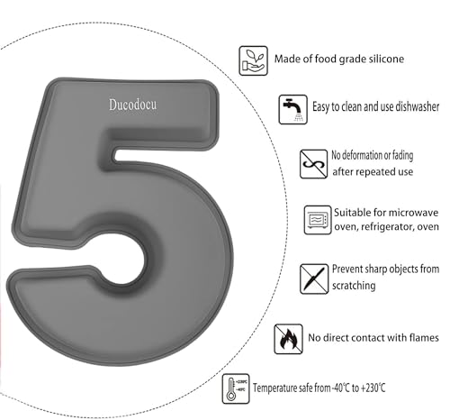 Ducodocu Silicone Number Cake Pan Large 3D Number Cake Mold Baking Forms Novel Cake Tins DIY Baking Mold for 15/51th Birthday Wedding Anniversary 10 inch Number of 1&5, 2 Pack - size: 1&5