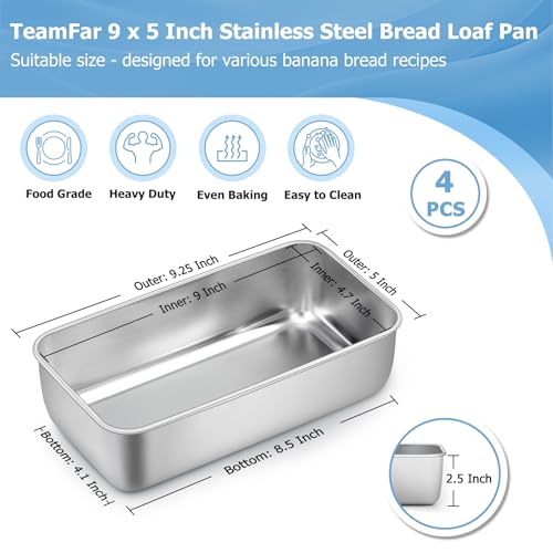 TeamFar Loaf Pan, 9¼" x 5" Bread Loaf Pans