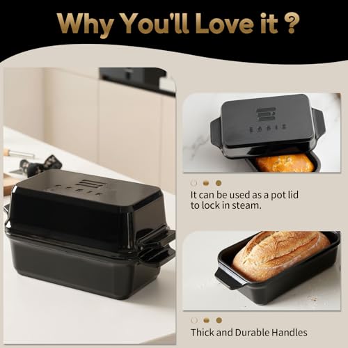 Enameled Cast Iron Dutch Oven for Bread Baking, 9×5 Dutch Oven Pot with Lid for Homemade Bread, 2 in 1 Sourdough Bread Pan with Lid, Roasting & Braising, Oven & Induction Safe (4.2 QT,Black) - color: Black