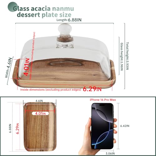 2 Pack Rectangular Wooden Cake Stand, 4 x 6.3 Mini Cake Plate Holder with Clear Glass Bell,Cake Display Server Tray for Kitchen,Birthday Parties,Weddings,Baking Gifts - color: 4.6x7inch Rectangular / 2pack