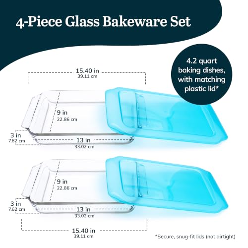 Libbey Baker’s Premium 2 Piece Glass Baking Dish Set, Stackable Casserole Dish with Lid Set, Baking Glassware for Casseroles, Lasagna, Brownies, Cakes - color: Premium - 4pc Rectangle Set