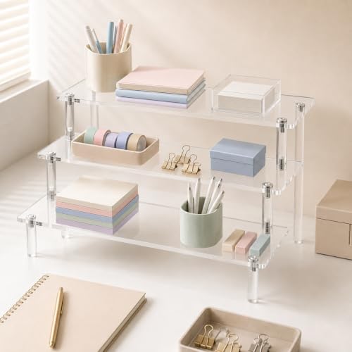 3PCS Acrylic Display Risers, 3 Tier Perfume Organizer, Clear Cupcake Stand - size: 3PACK Large 11.8IN