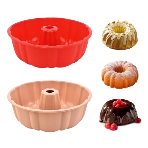2 Pack Silicone Cake Pan,Jello Moldes Para Gelatinas，10 Inch,Red+Pink - color: Red+Pink