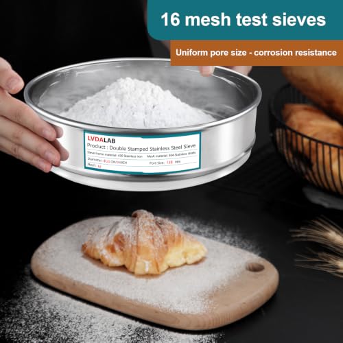 7.9" (20cm) 304 Stainless Steel Lab Sieve, 16 Mesh (1.18mm) Screen Sifter - size: 16Mesh(1.18mm)/Ф7.9in