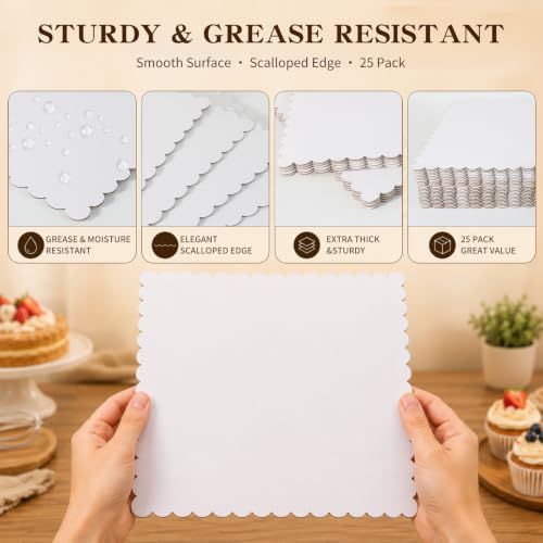 12 Inch Wave Cake Boards 25-Packs Squares Base Food-Grade Cardboard Wave Cake Plate for Wedding Birthday Pizza Desserts Parties Food Bottoms - size: 12inch/25pcs