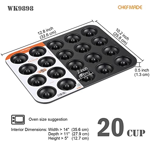 CHEFMADE Donut Pan, Nonstick 20 Cavity Mini Ring Doughnut Pan for Baking Donuts Bagels (Black) - style: 20 Cavity Mini Donut