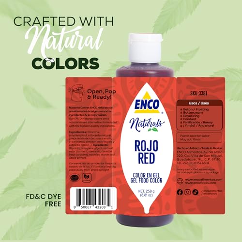 ENCO Natural Food Coloring Gel Red (8.8 oz) – No Artificial Dyes, Vibrant Colors for Icing, Buttercream & Fondant – Baking & Cake Decorating - color: Red