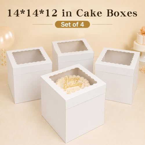 14x14x12 Inch White Corrugated Cake Boxes for 10-12 Inch Large Tiered Cakes - size: 14*14*12inch/4pcs