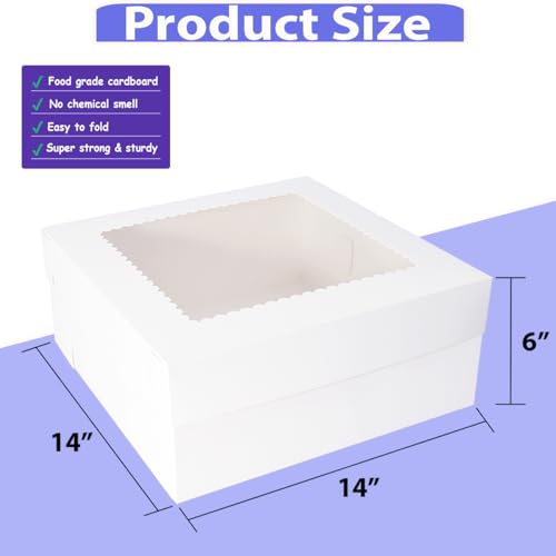 JJO Cake Boxes with Window 14x14x6 Inch 10 Pack,Wedding Cake Boxes